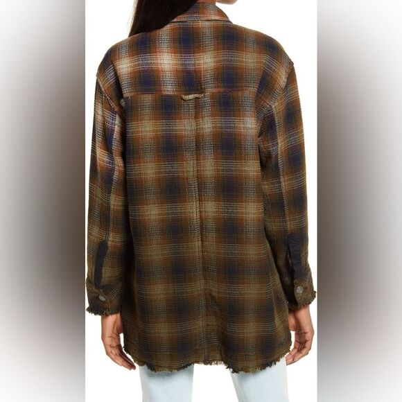 We the Free Anneli Plaid Shirt Jacket Shacket Tobacco Ombre Free People | Sz M - Picture 6 of 15